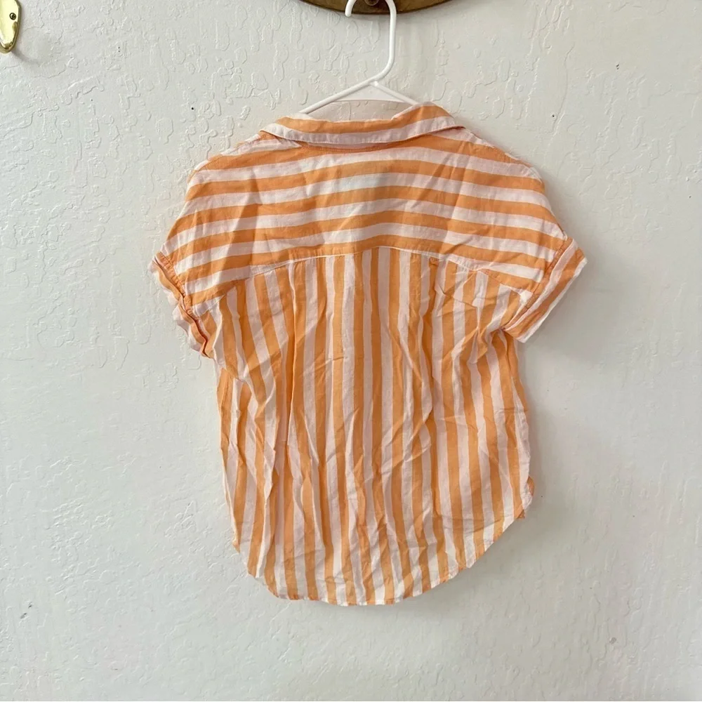 LOLA RIVER Orange White Striped Resort Casual Button Up Short Sleeve XS